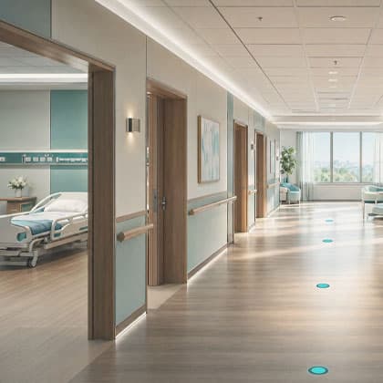 Hastane klinik akışı ve koridor panoraması